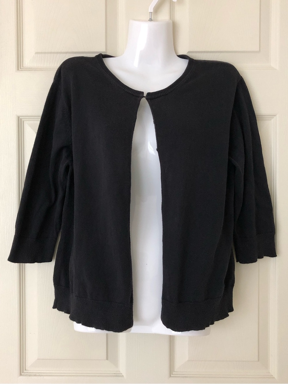 Old Navy Cotton 3/4 Sleeve Cardigan Hook & Eye Closure Black Size Large